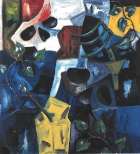 Artwork by Hubert Schmalix - Leben und Sterben-Kaiserstrasse IV (1983) - Oil on canvas - 150x140